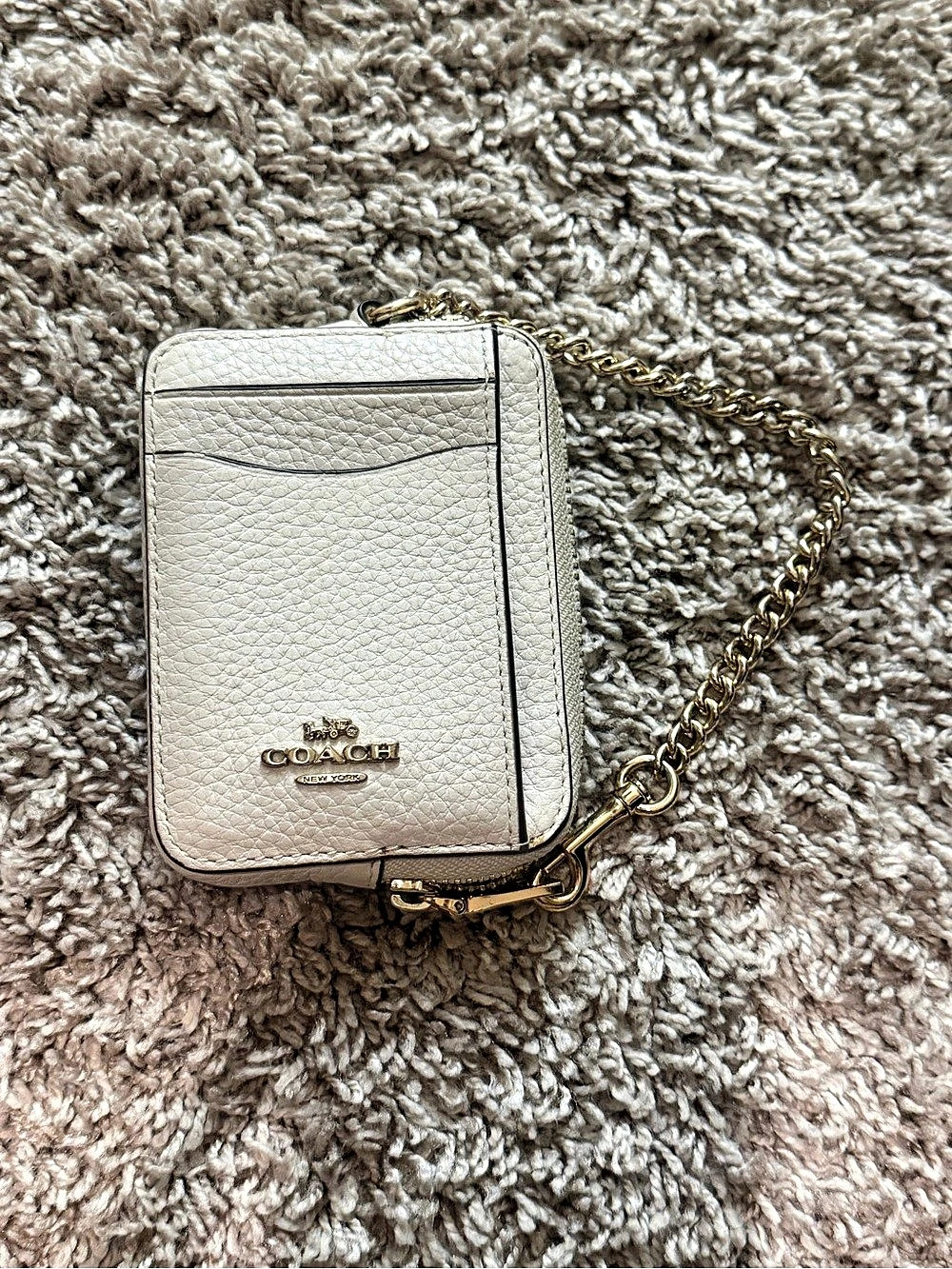 Coach Mini Skinny ID Case White & Brown Chain Wallet